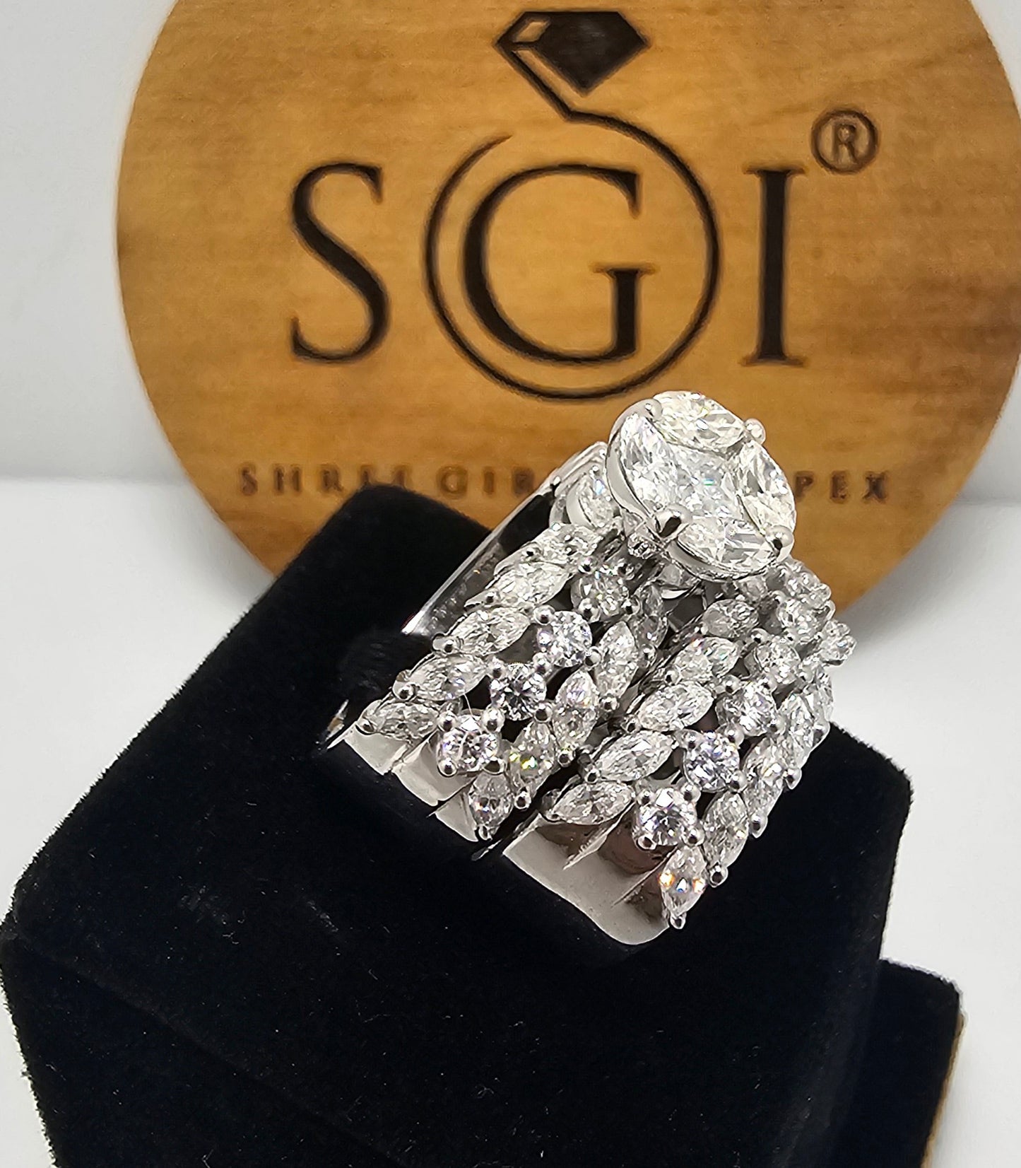Fancy Shape White Moissanite Diamond Couple Set Ring Band with 14k White Gold