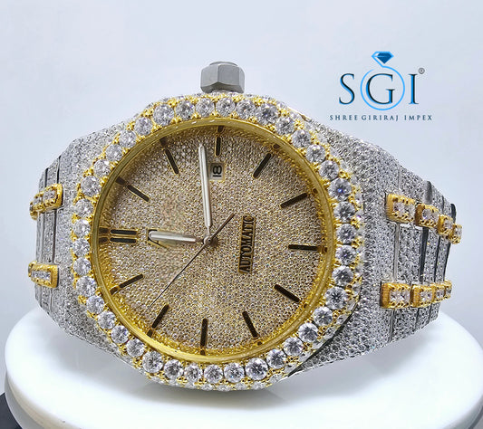 Moissanite Diamond Studied Fully Iced Out Hip-Hop Duel Tone AP Man's Watch