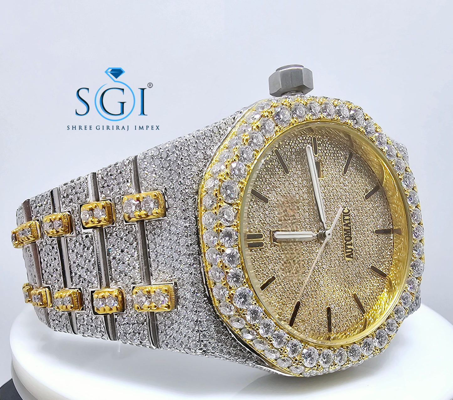 Moissanite Diamond Studied Fully Iced Out Hip-Hop Duel Tone AP Man's Watch