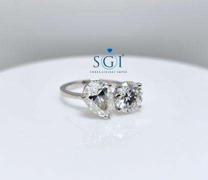 3.5ctw Solitaire White D vvs1 Moissanite Diamond Double Stone Ring With White Gold For Engagement Wedding and Gifts