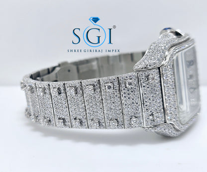 Moissanite Diamond Studded Fully Iced Out Man's Watch With New Brand like cartier