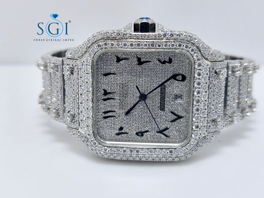 Moissanite Diamond Studded Fully Iced Out Man's Watch With New Brand like cartier