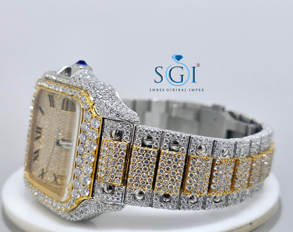Moissanite Diamond Studied Fully Iced Out Hip-Hop Duel Tone Branded  Man's Watch