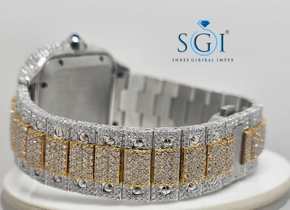 Moissanite Diamond Studied Fully Iced Out Hip-Hop Duel Tone Branded  Man's Watch