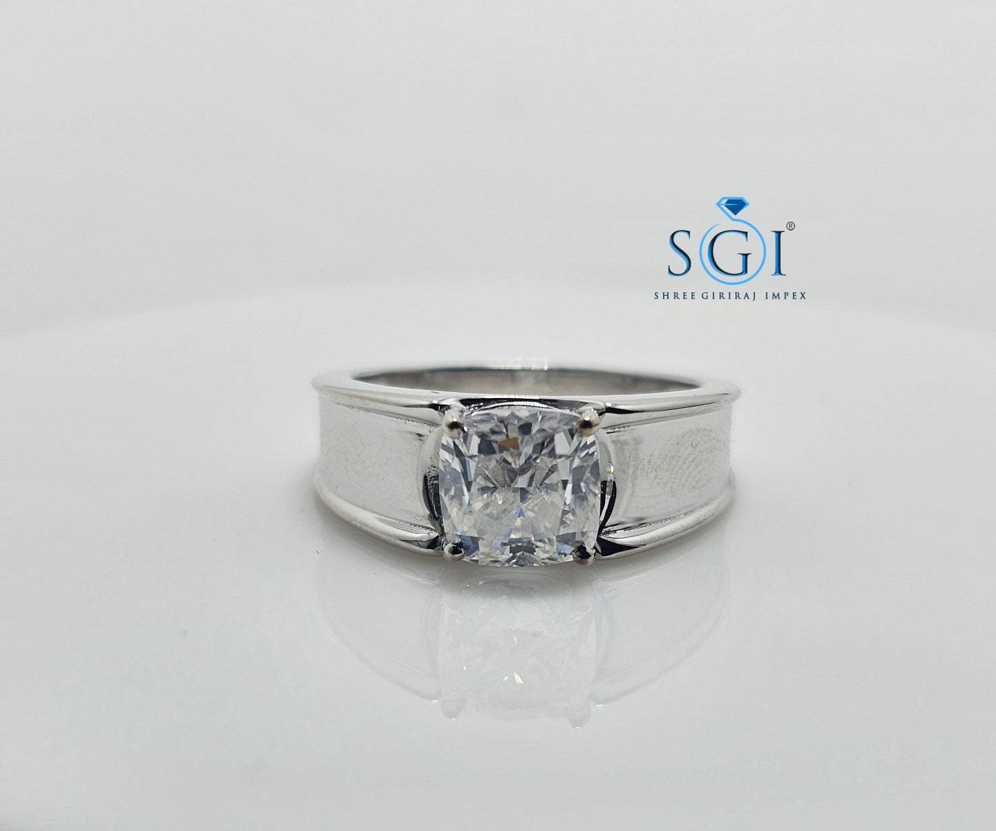 2.20ctw White Cushion Shape Moissanite Diamond Man's Solitaire Ring
