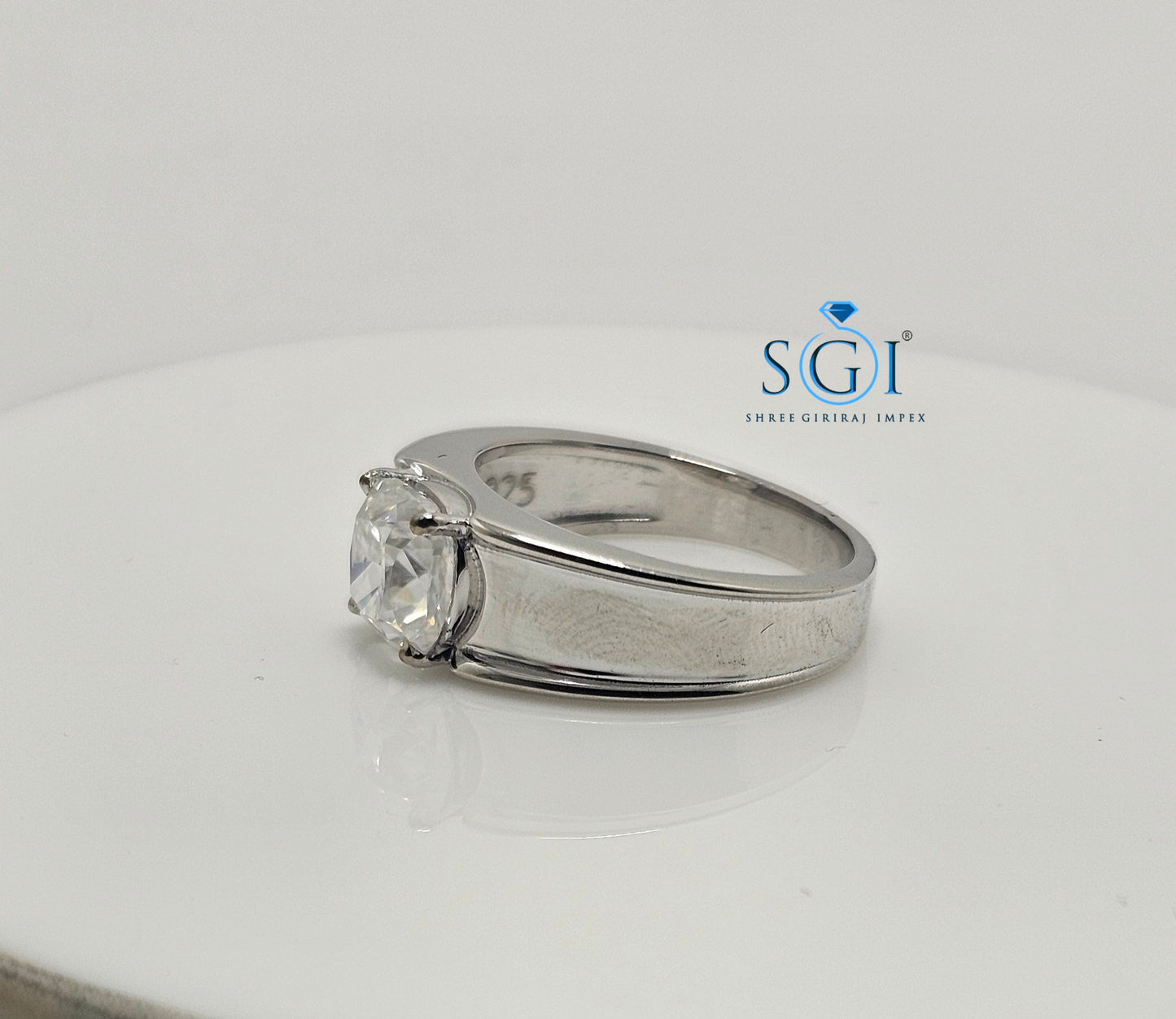 2.20ctw White Cushion Shape Moissanite Diamond Man's Solitaire Ring