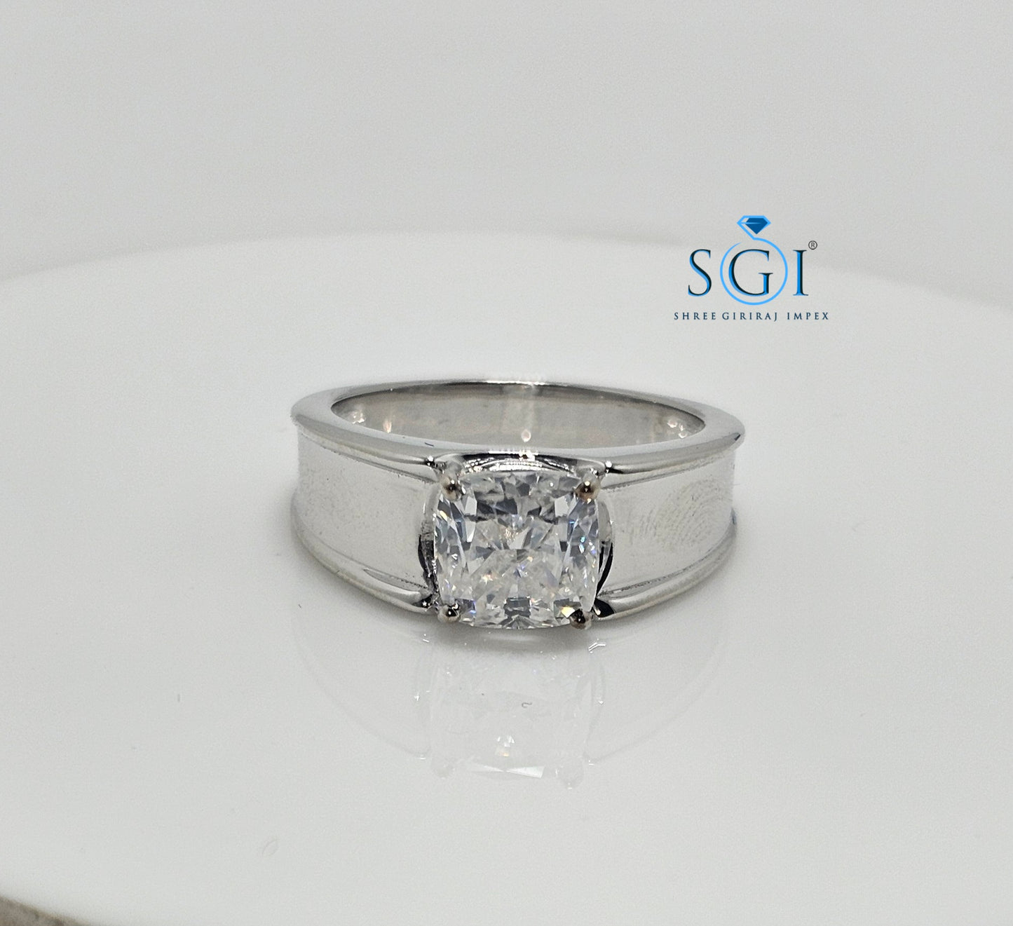 2.20ctw White Cushion Shape Moissanite Diamond Man's Solitaire Ring