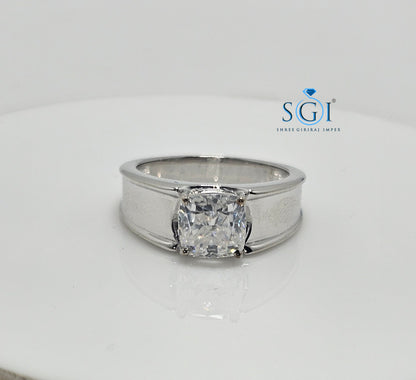 2.20ctw White Cushion Shape Moissanite Diamond Man's Solitaire Ring
