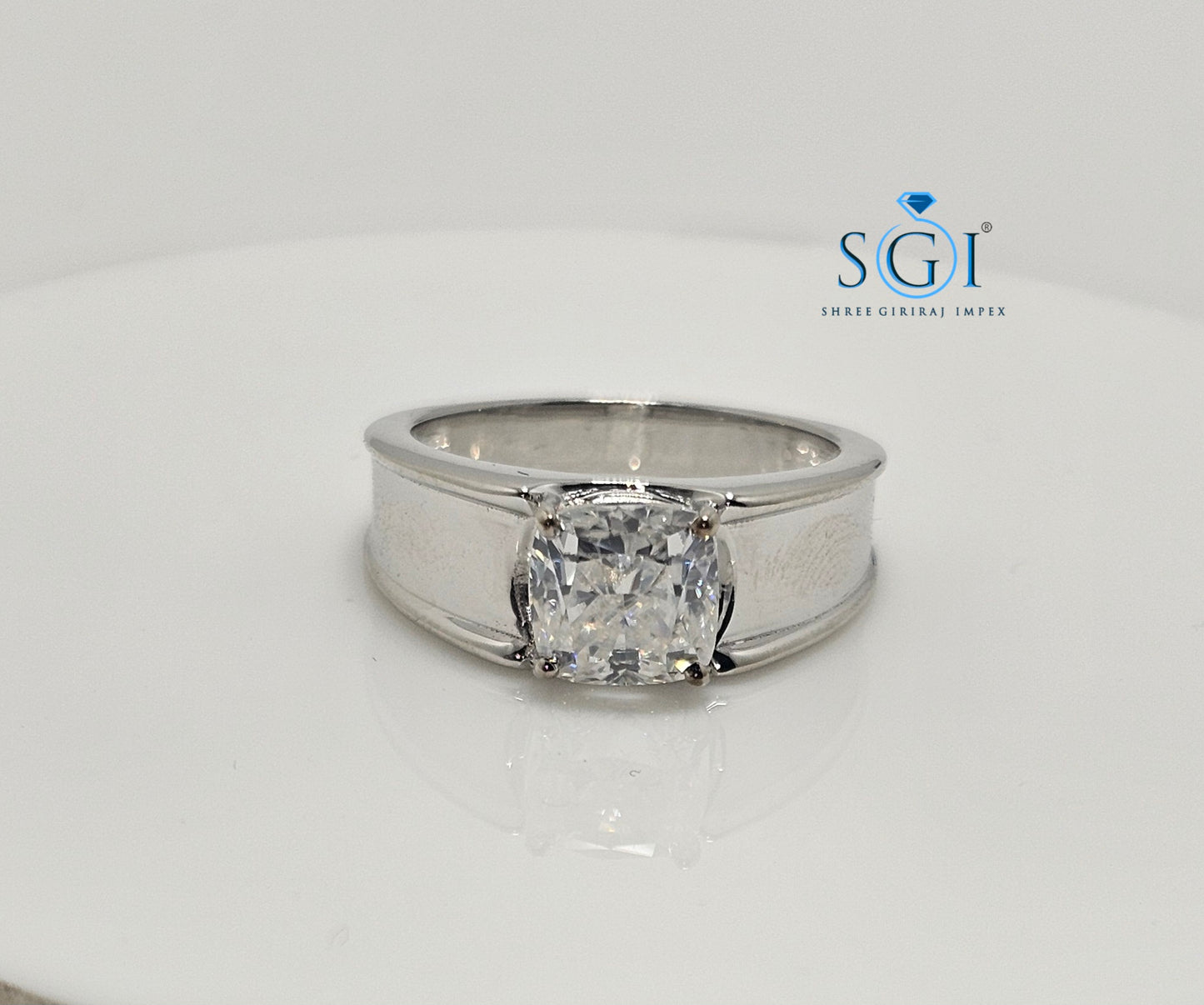 2.20ctw White Cushion Shape Moissanite Diamond Man's Solitaire Ring