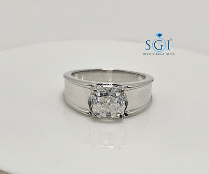 2.20ctw White Cushion Shape Moissanite Diamond Man's Solitaire Ring