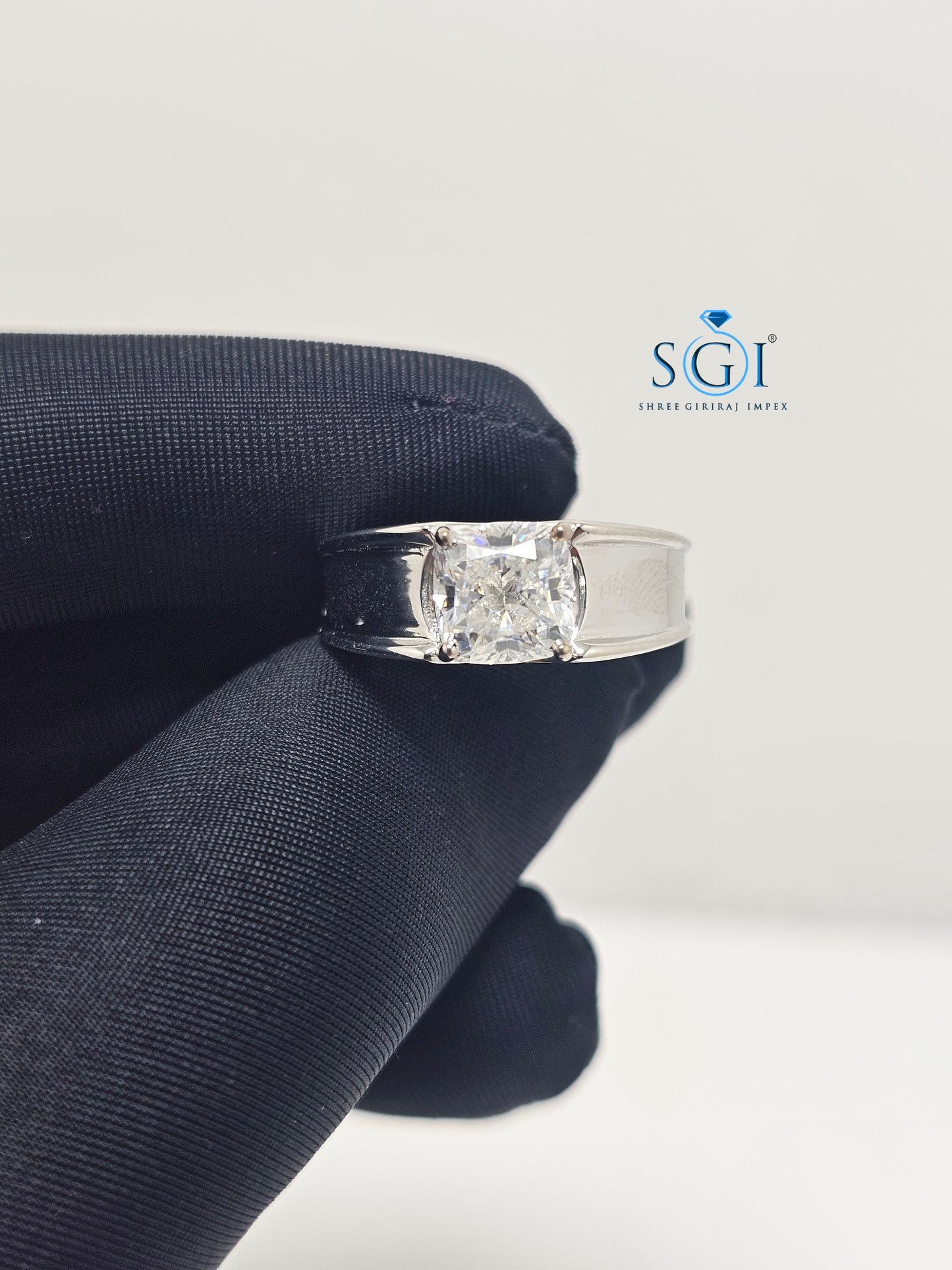 2.20ctw White Cushion Shape Moissanite Diamond Man's Solitaire Ring