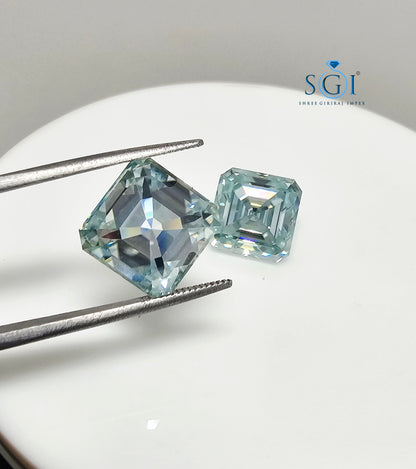 12mm Ascher Shape Aqua Light Blue Moissanite For Jewellery Rings Ear Ring Pendant