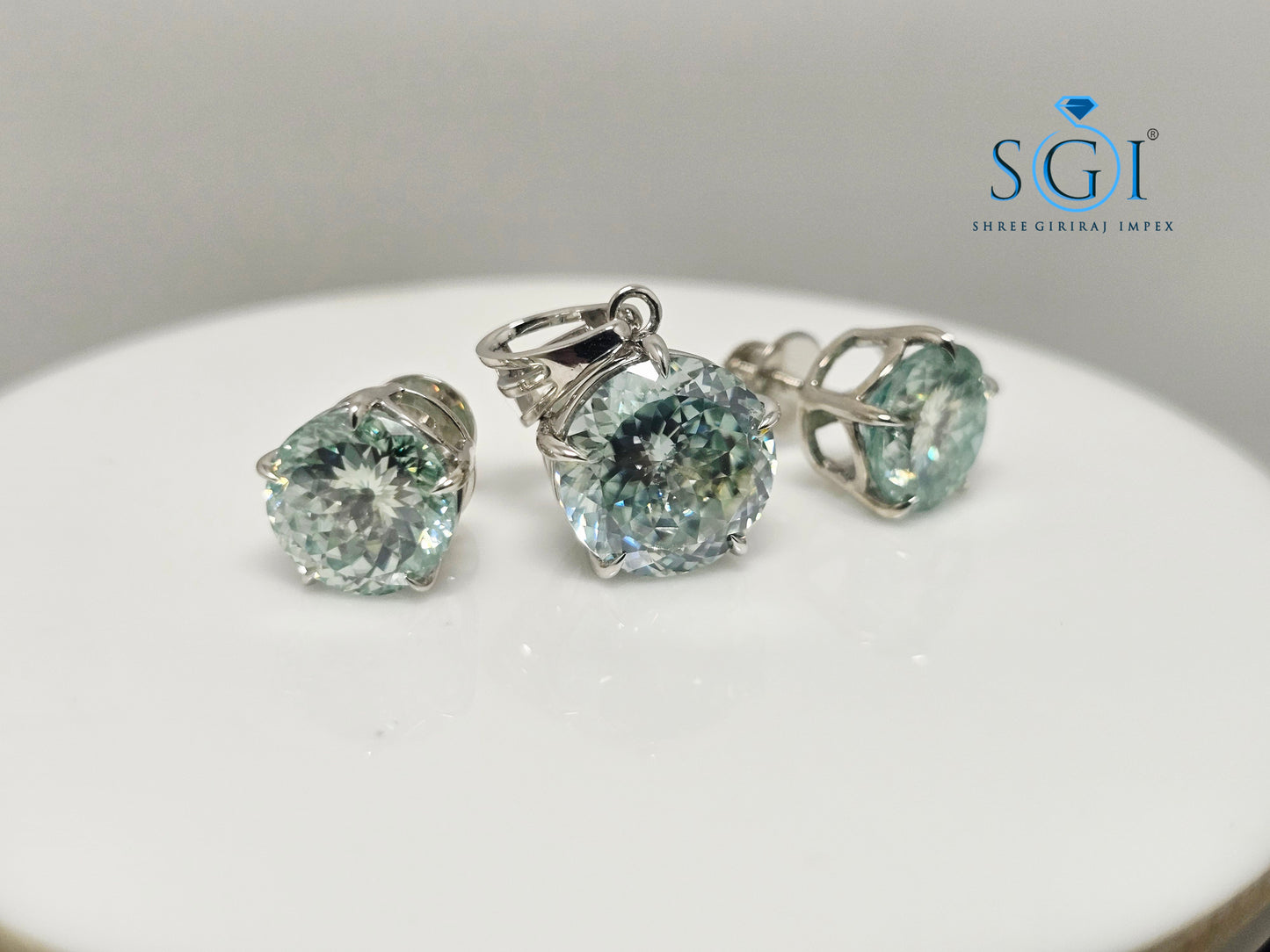 Aqua Blue Portuguese Cut Moissanite Earring &amp; Pendant Set – 16ctw of Captivating Elegance