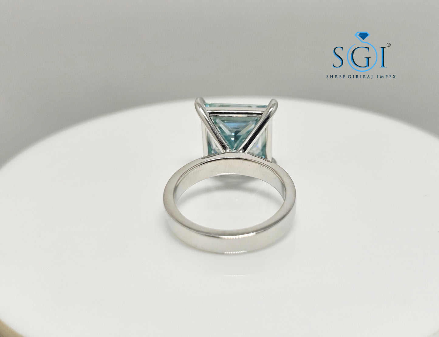 Aqua Blue Princess Shape Moissanite Diamond Luxurious Solitaire Unisex Ring – 9.75ct | 12mm