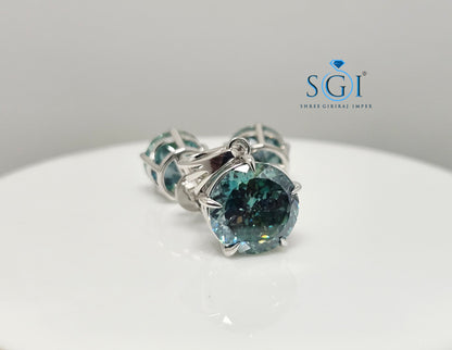 Fancy Royal Blue Portuguese Shape Moissanite Diamond Earring & Pendant Set in White Gold (16ctw)