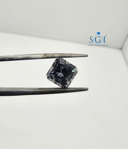 2.70ct 8mm Asscher Shape Concave Cut Grey Moissanite – Unique Step Cut Moissanite, Ideal for Fine Jewelry Settings & Custom Rings