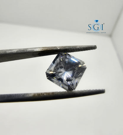 2.70ct 8mm Asscher Shape Concave Cut Grey Moissanite – Unique Step Cut Moissanite, Ideal for Fine Jewelry Settings & Custom Rings
