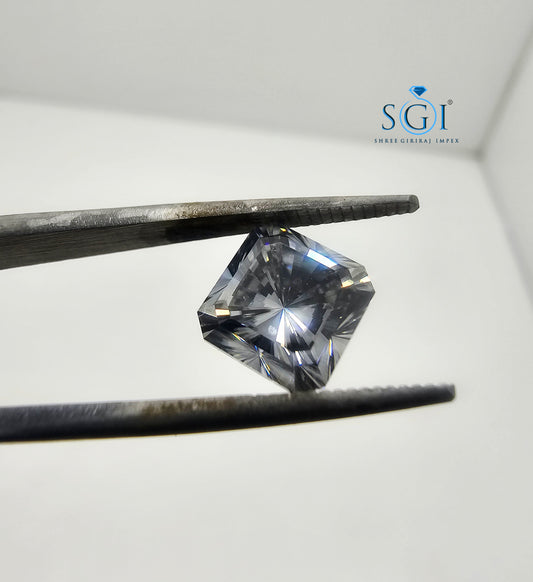 2.70ct 8mm Asscher Shape Concave Cut Grey Moissanite – Unique Step Cut Moissanite, Ideal for Fine Jewelry Settings & Custom Rings