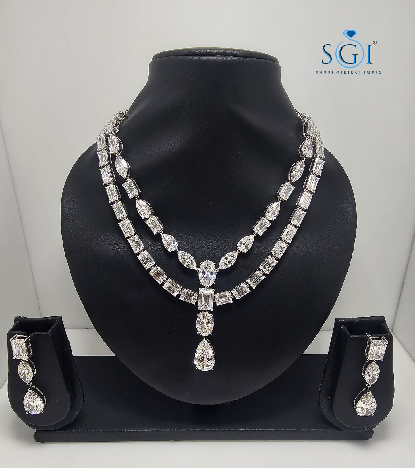 140ctw Lab-Grown Diamond Solitaire Necklace & Earring Set in White Gold — Elegant Bridal & Evening Jewelry