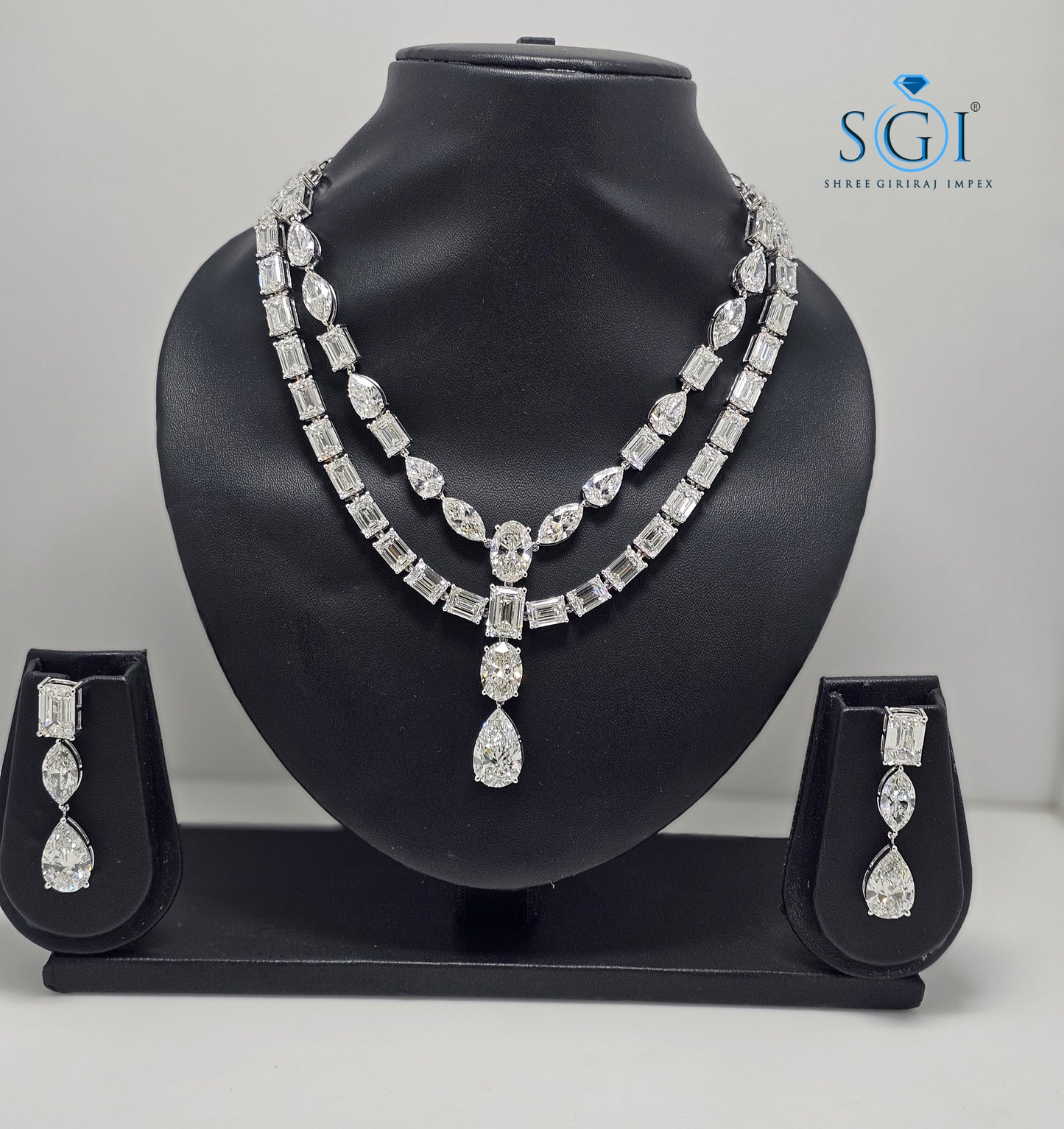 140ctw Lab-Grown Diamond Solitaire Necklace & Earring Set in White Gold — Elegant Bridal & Evening Jewelry
