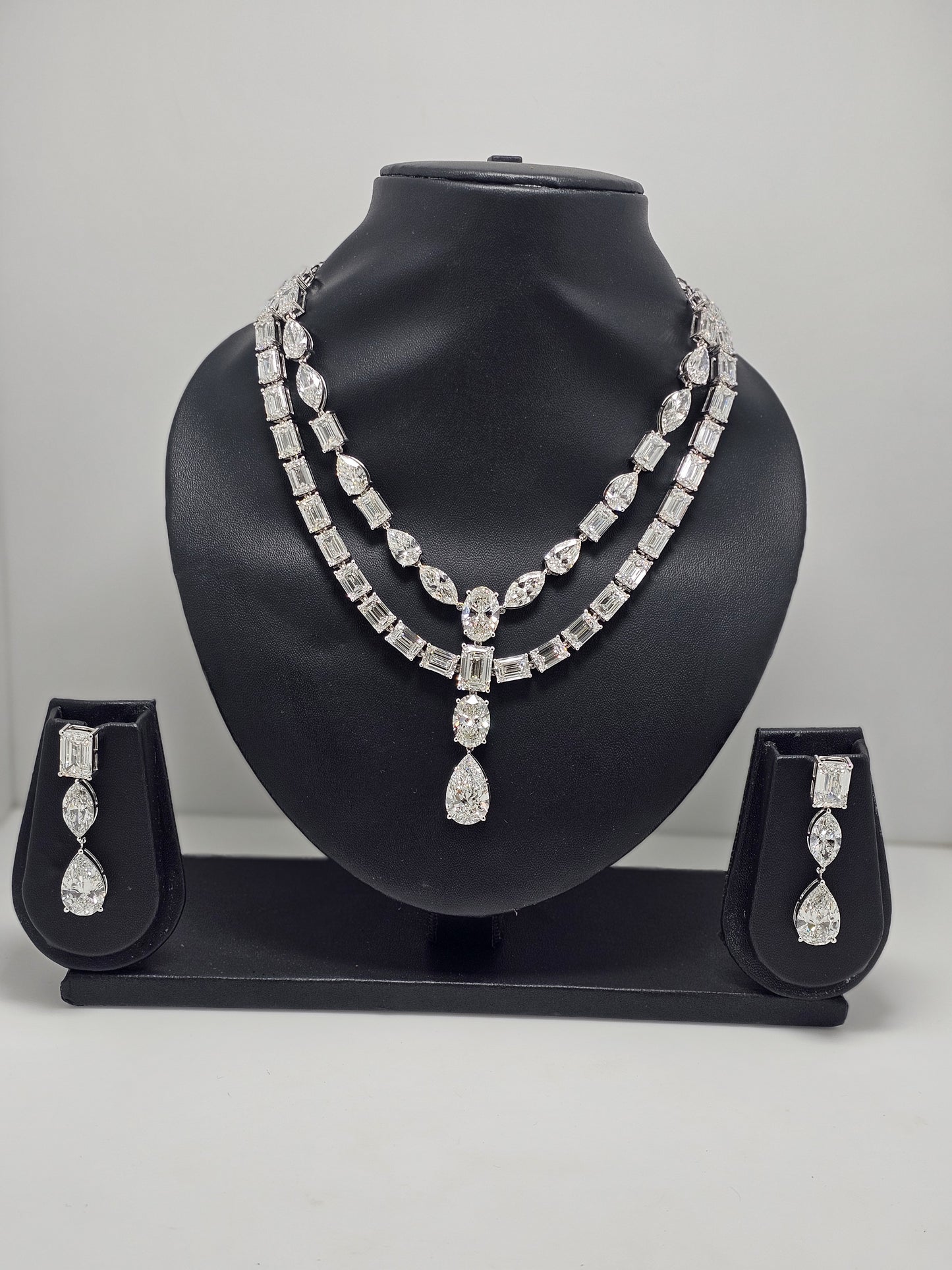 140ctw Lab-Grown Diamond Solitaire Necklace & Earring Set in White Gold — Elegant Bridal & Evening Jewelry