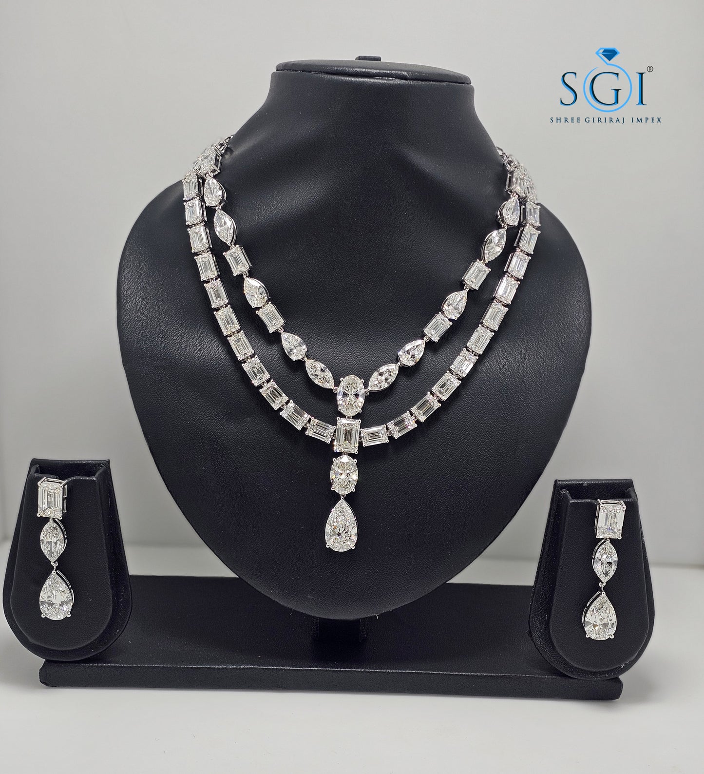 140ctw Lab-Grown Diamond Solitaire Necklace & Earring Set in White Gold — Elegant Bridal & Evening Jewelry