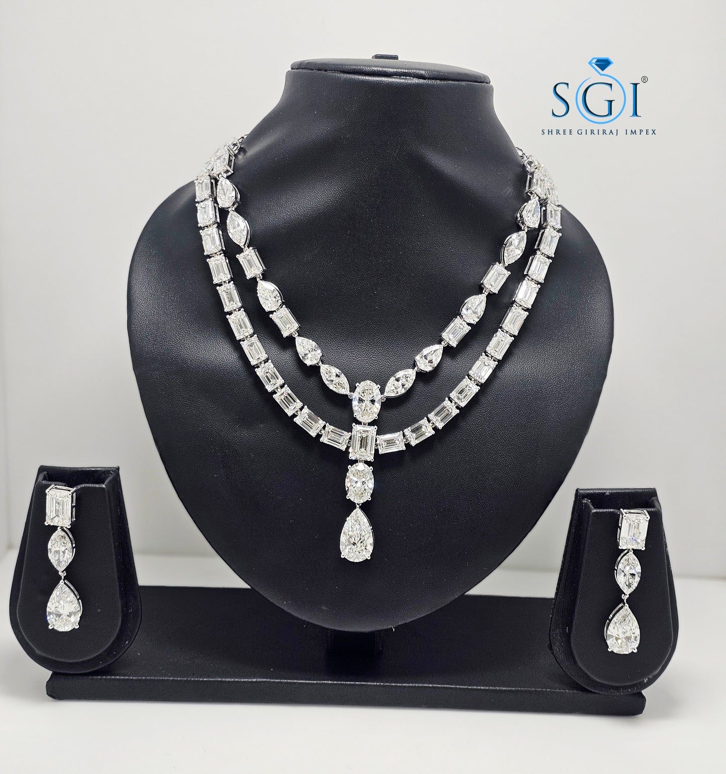 140ctw Lab-Grown Diamond Solitaire Necklace & Earring Set in White Gold — Elegant Bridal & Evening Jewelry