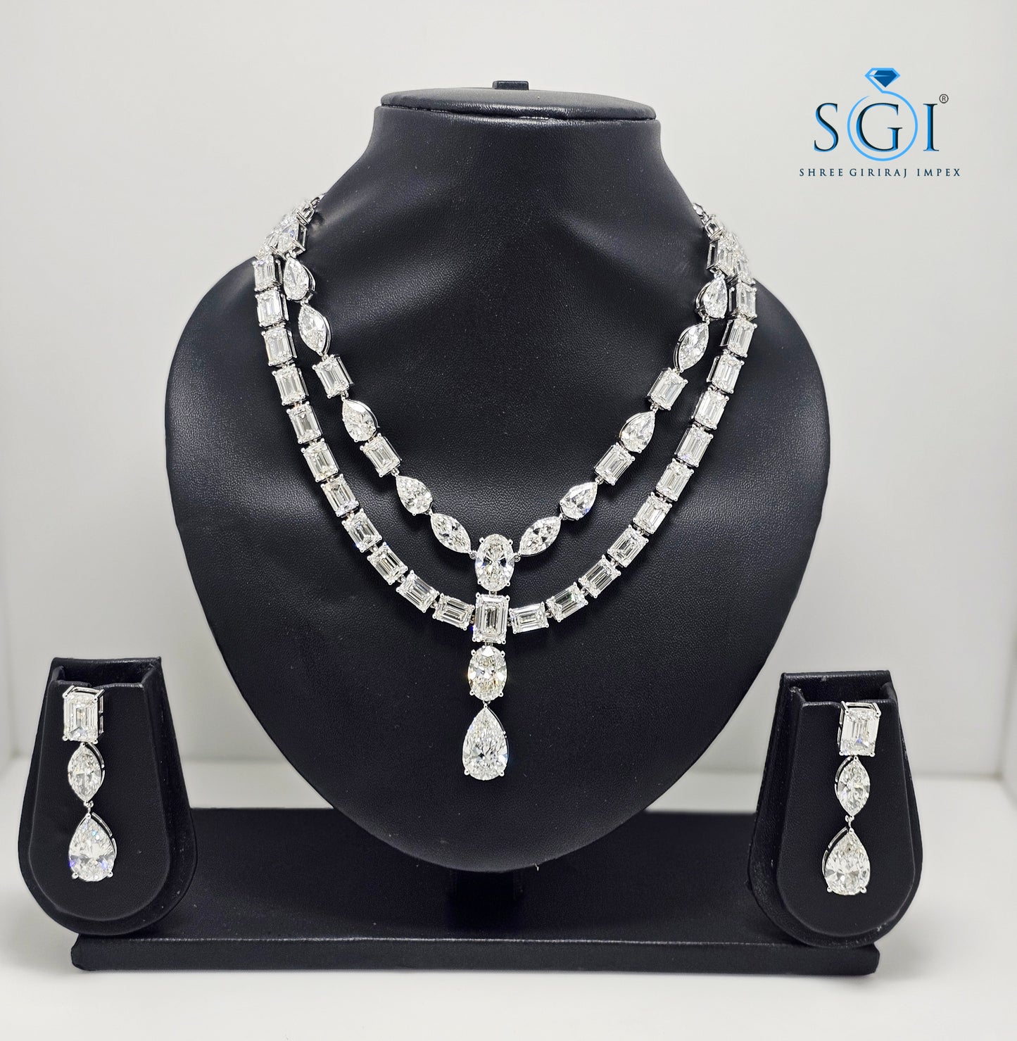 140ctw Lab-Grown Diamond Solitaire Necklace & Earring Set in White Gold — Elegant Bridal & Evening Jewelry