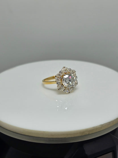 2.80ctw Round & Marquise-Cut Moissanite Diamond Vintage-Inspired Luxurious Gold Ring