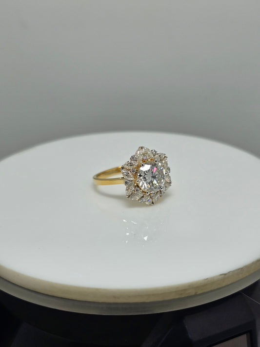 2.80ctw Round & Marquise-Cut Moissanite Diamond Vintage-Inspired Luxurious Gold Ring