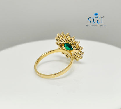 3.20ctw Lab Grown Emerald & Moissanite Diamond Ring in 18K Gold  Stunning Gemstone Combination