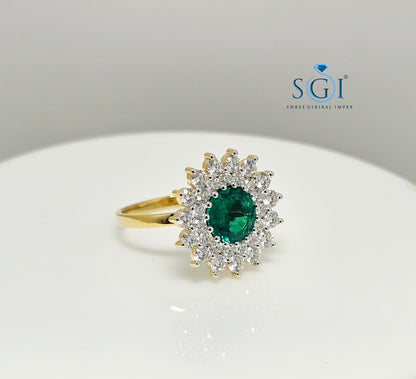 3.20ctw Lab Grown Emerald & Moissanite Diamond Ring in 18K Gold  Stunning Gemstone Combination