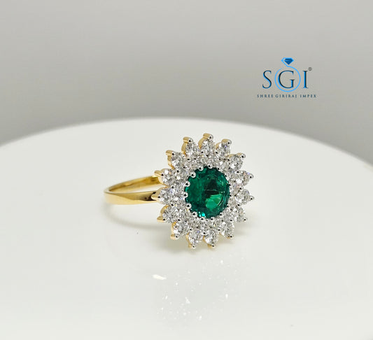 3.20ctw Lab Grown Emerald & Moissanite Diamond Ring in 18K Gold  Stunning Gemstone Combination