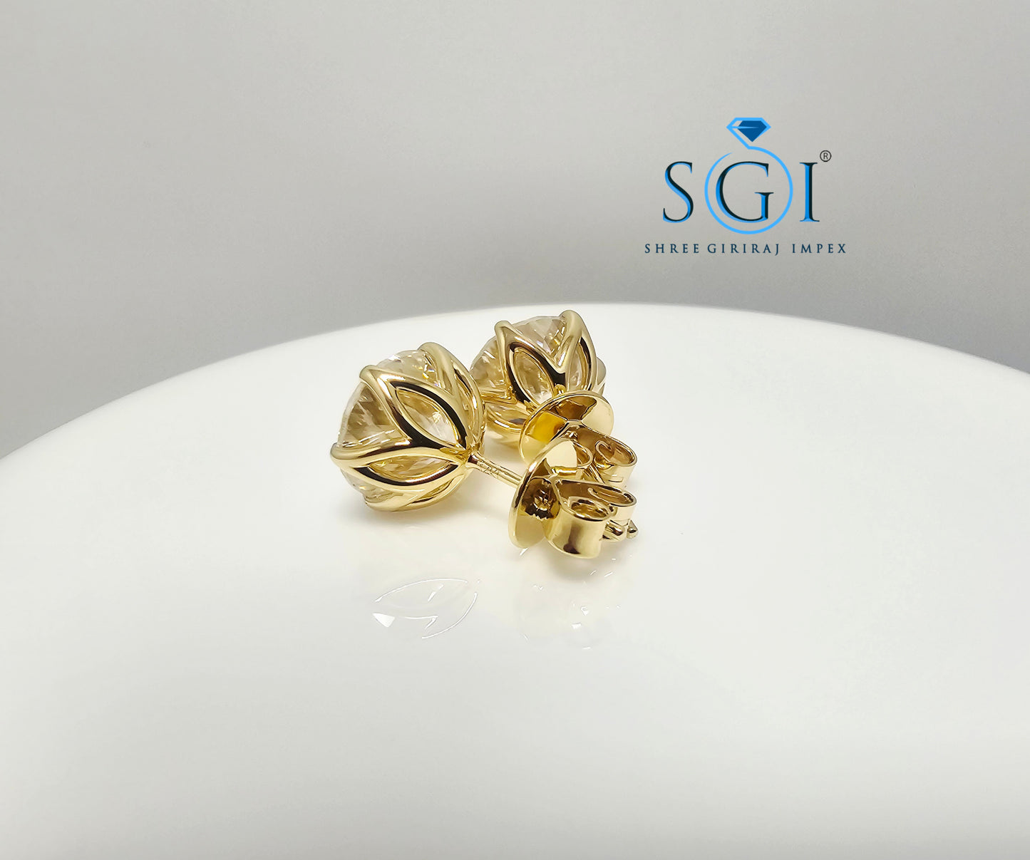 10mm White Portuguese Cut Moissanite Stud Earrings – 8.41ct in Solid Gold, Claw Prong & Push-Back