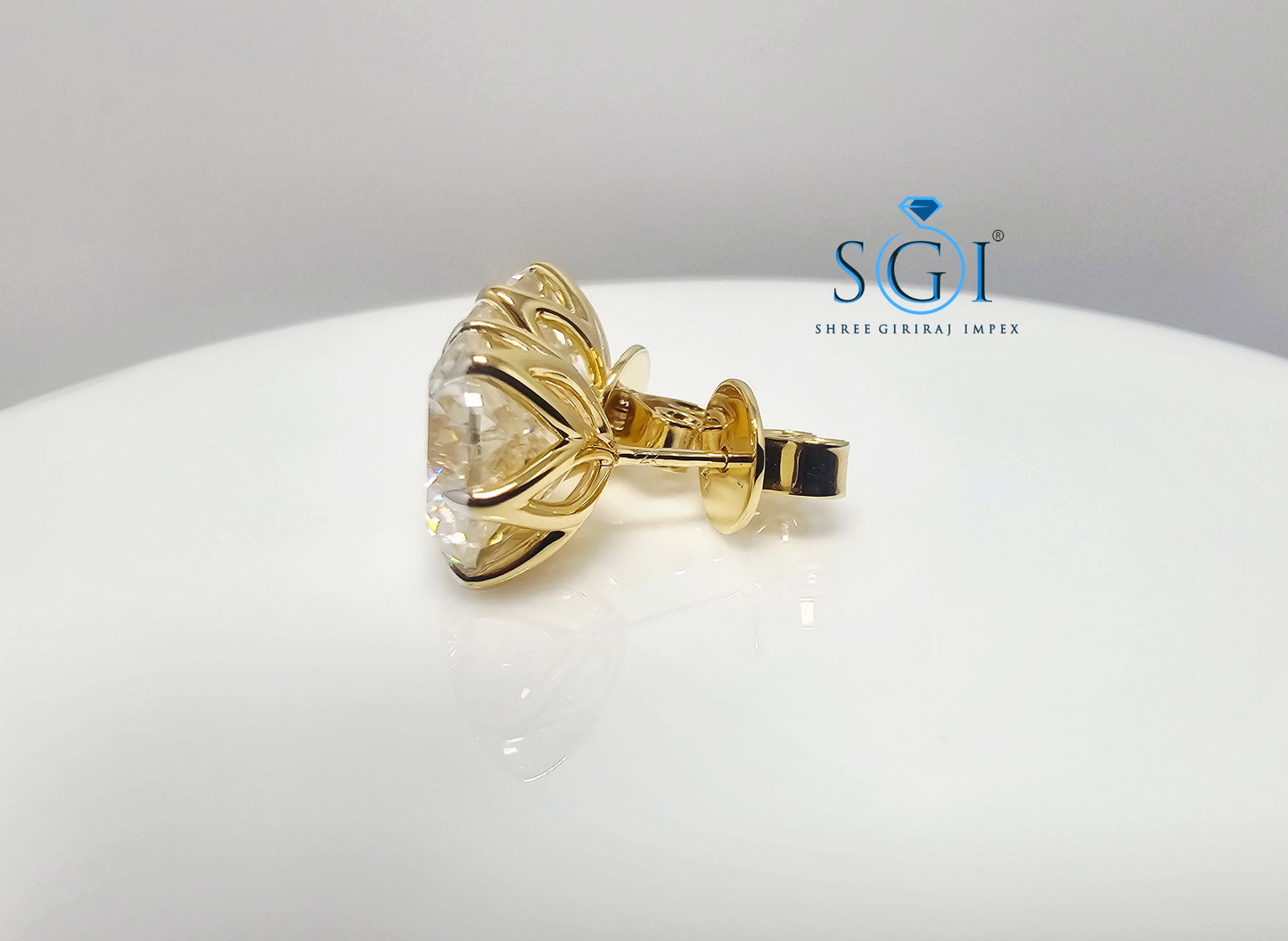 10mm White Portuguese Cut Moissanite Stud Earrings – 8.41ct in Solid Gold, Claw Prong & Push-Back