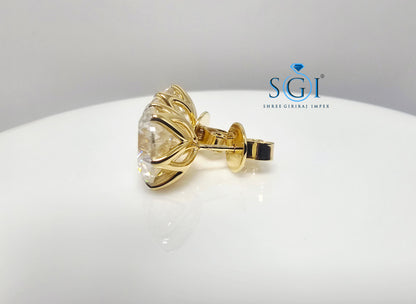 10mm White Portuguese Cut Moissanite Stud Earrings – 8.41ct in Solid Gold, Claw Prong & Push-Back