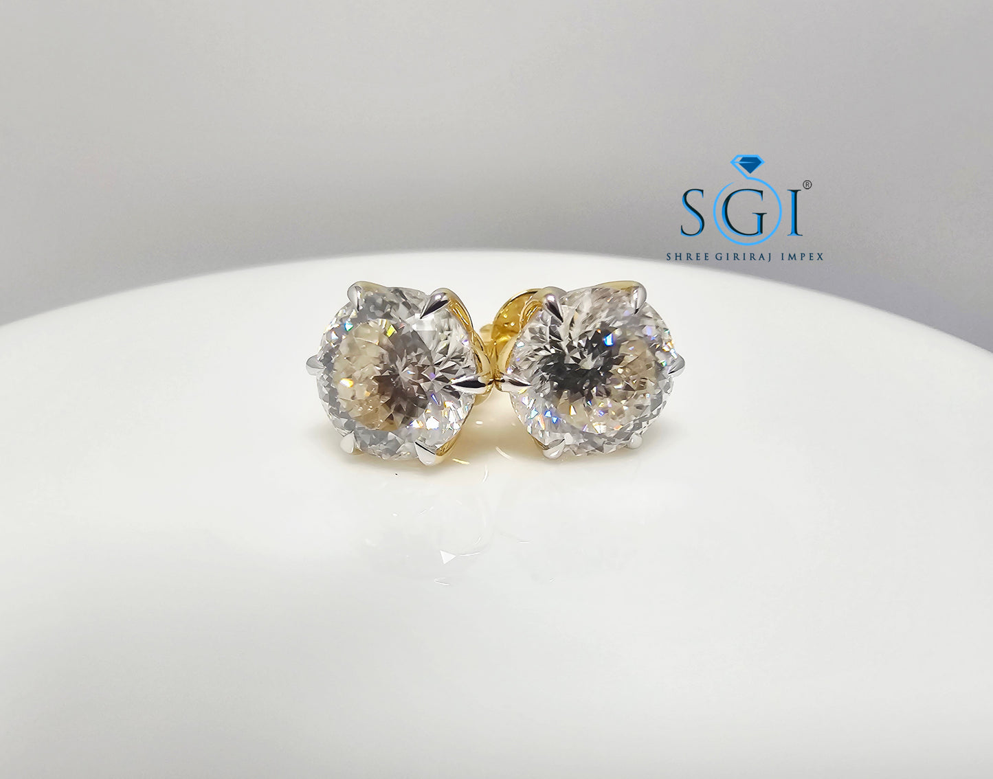 10mm White Portuguese Cut Moissanite Stud Earrings – 8.41ct in Solid Gold, Claw Prong & Push-Back