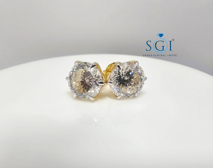 10mm White Portuguese Cut Moissanite Stud Earrings – 8.41ct in Solid Gold, Claw Prong & Push-Back