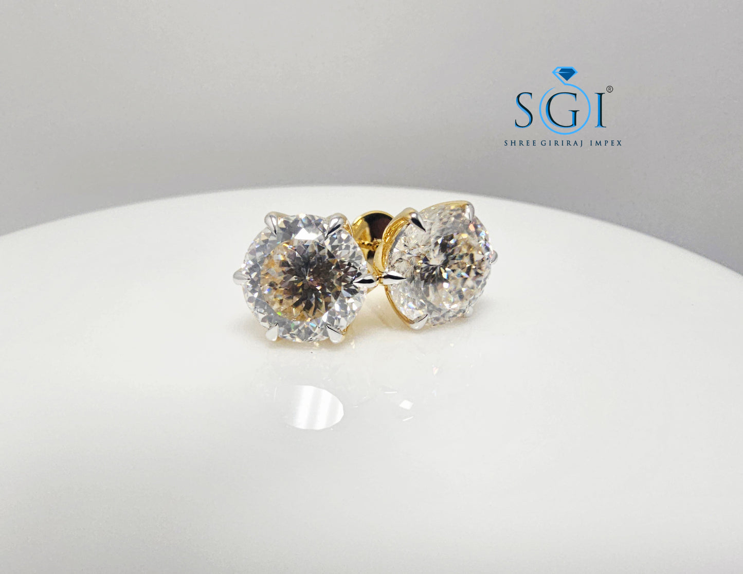 10mm White Portuguese Cut Moissanite Stud Earrings – 8.41ct in Solid Gold, Claw Prong & Push-Back