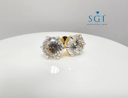 10mm White Portuguese Cut Moissanite Stud Earrings – 8.41ct in Solid Gold, Claw Prong & Push-Back