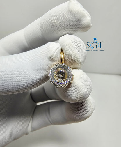 Luxury 18K Gold Pendant with 10mm Round 4.15ct White Moissanite Solitaire (D VVS1)