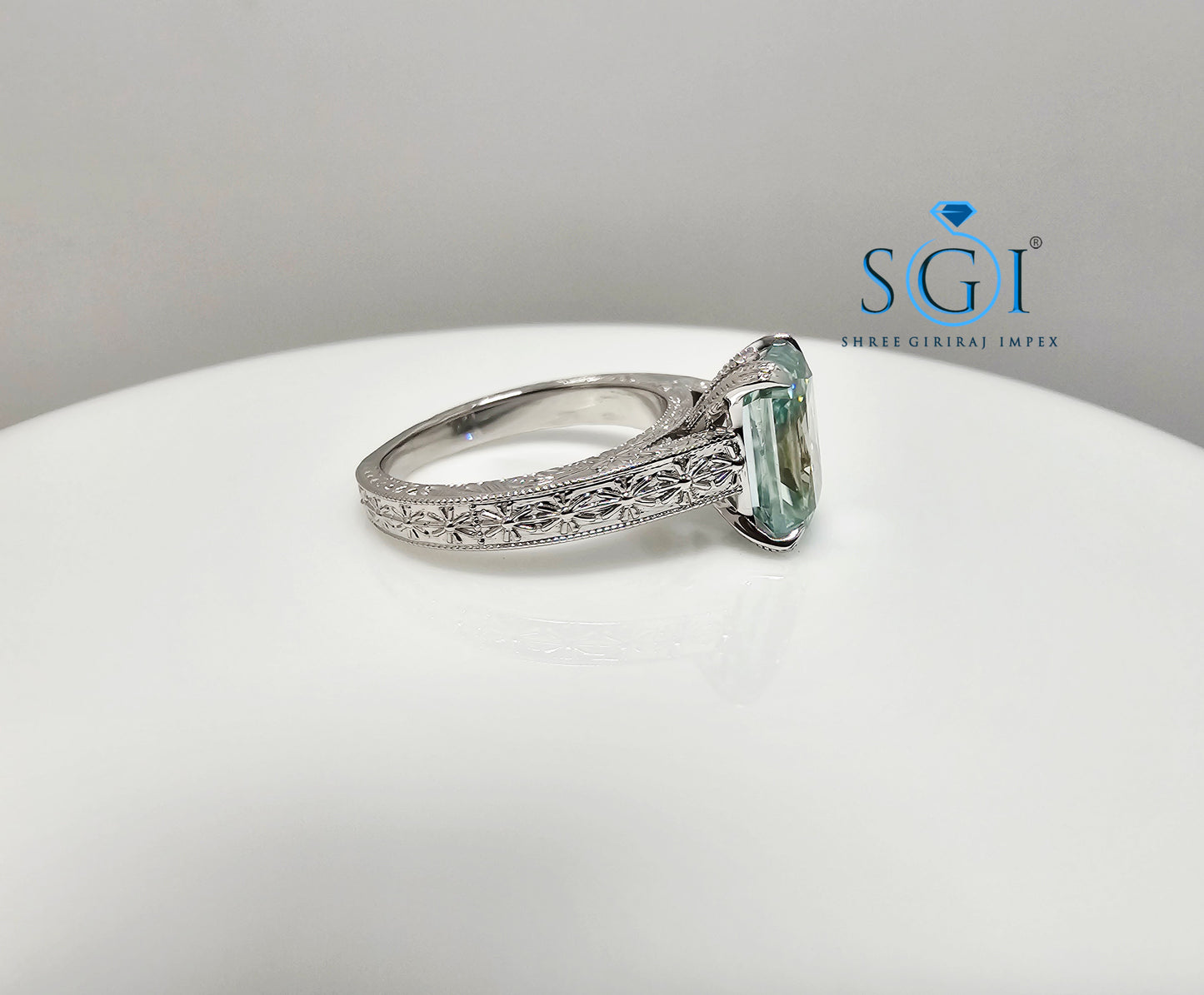 Elegant Unisex Solitaire Ring with 3ct Aqua Blue Radiant Cut Moissanite Diamond