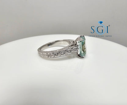 Elegant Unisex Solitaire Ring with 3ct Aqua Blue Radiant Cut Moissanite Diamond