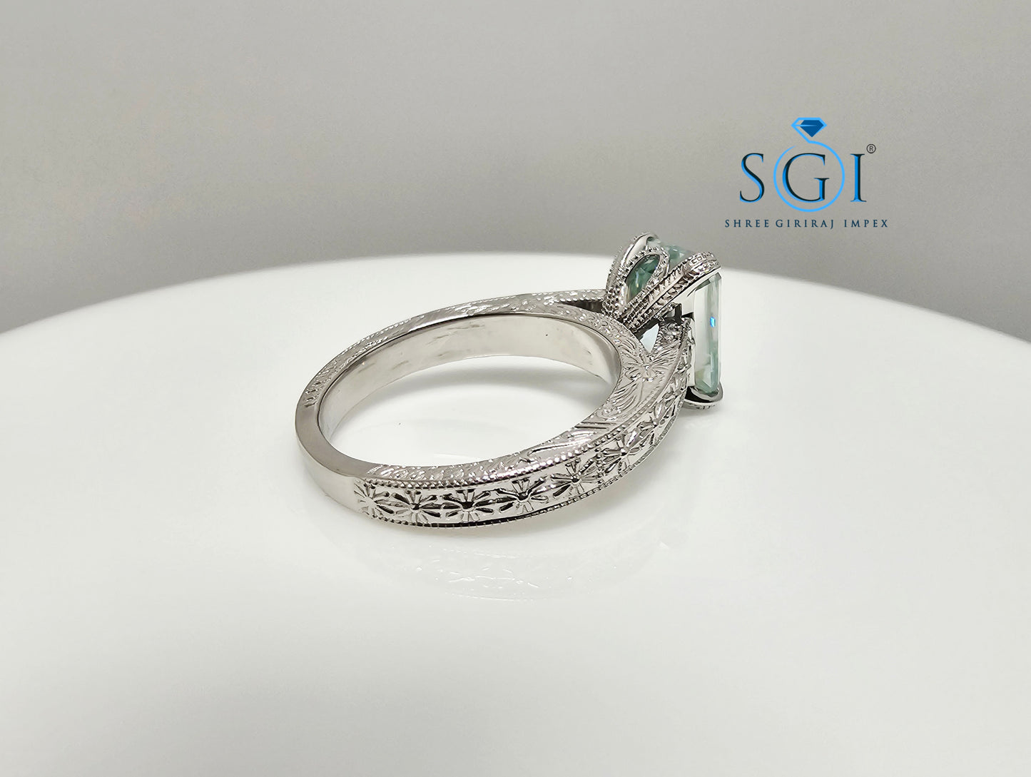 Elegant Unisex Solitaire Ring with 3ct Aqua Blue Radiant Cut Moissanite Diamond