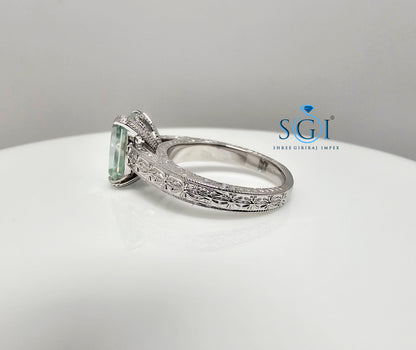 Elegant Unisex Solitaire Ring with 3ct Aqua Blue Radiant Cut Moissanite Diamond