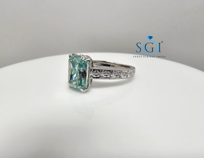 Elegant Unisex Solitaire Ring with 3ct Aqua Blue Radiant Cut Moissanite Diamond
