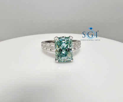 Elegant Unisex Solitaire Ring with 3ct Aqua Blue Radiant Cut Moissanite Diamond