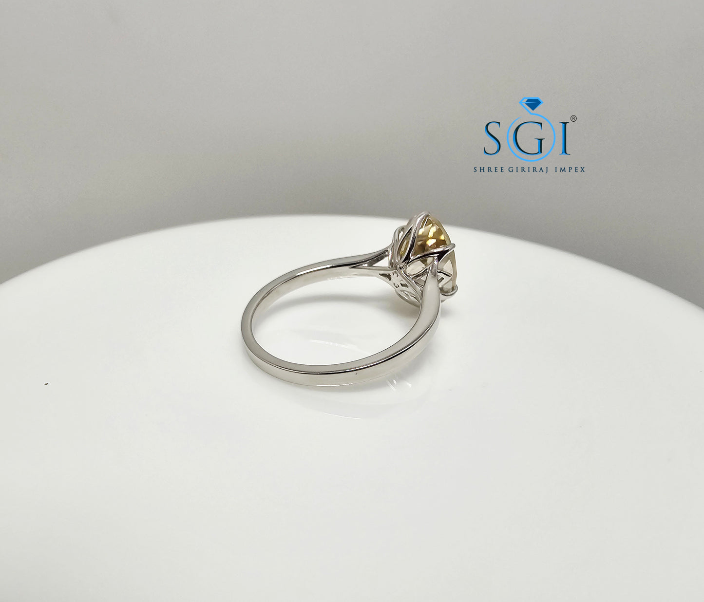 Oval Portuguese Cut 3.30ct Fancy Yellow Moissanite Diamond with Silver Setting