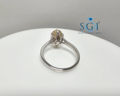 Oval Portuguese Cut 3.30ct Fancy Yellow Moissanite Diamond with Silver Setting