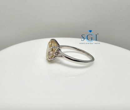 Oval Portuguese Cut 3.30ct Fancy Yellow Moissanite Diamond with Silver Setting